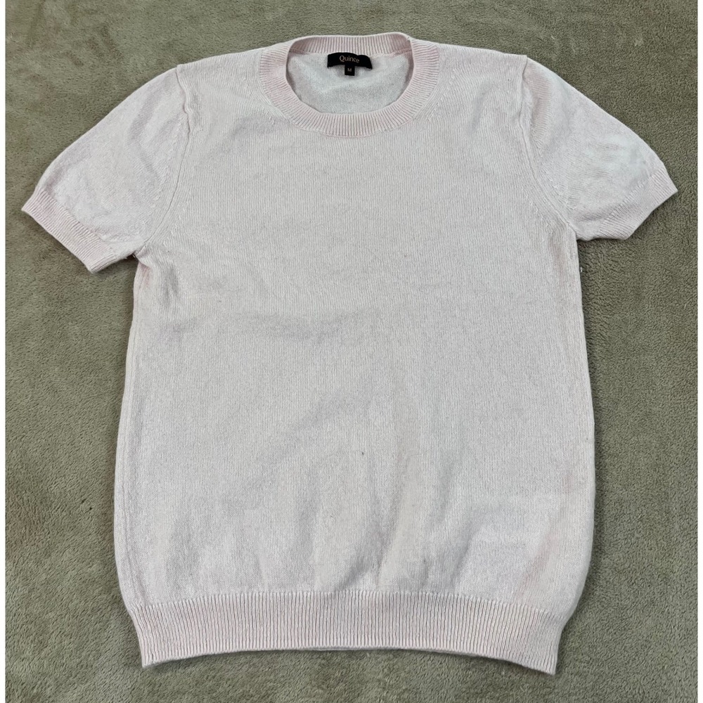 Quince Short Sleeve Cashmere Sweater, Women's Medium Light Pink Soft Comfy EUC